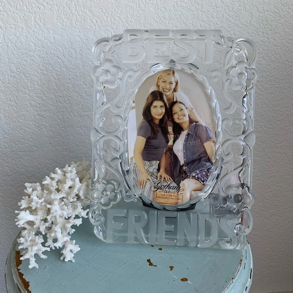 GORHAM Sentimental Traditions Picture Frame Crystal Best Friends Oval Opening